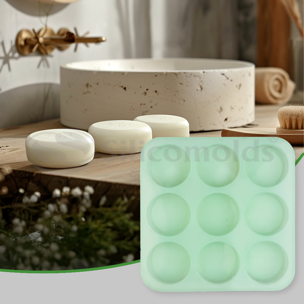 SILICOMOLDS - 125gms - Round Shape - 9 Cavities Silicone Soap Mold-URP009SM